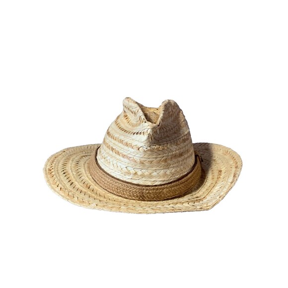 Tommy Bahama Woven Straw Banded Hat Medium Logo Beige Summer Vacation Tropical‎ - Picture 1 of 16